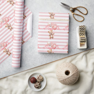 Papier Cadeau Petit ours mignon en rose
