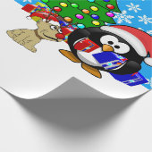Papier Cadeau Petit Penguin Père Noël et Rindeer Chien (Coin)