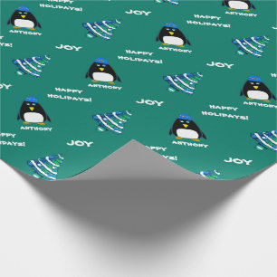 Papier Cadeau Petit pingouin   Nom personnalisé Cadeau de Noël