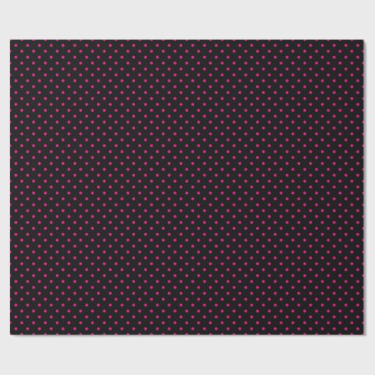 Papier Cadeau Petit point Polka noir et rose chaud (Plat)
