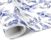 Papier Cadeau Petit poisson blanc koi bleu (Coin rond)