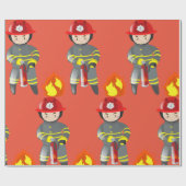Papier Cadeau Petit pompier héros éteignant un incendie (Plat)