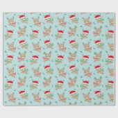 Papier Cadeau Petit renne de Noël mignon en bleu (Plat)