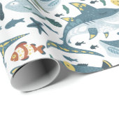 Papier Cadeau Petit requin Anniversaire de enfant moderne sous l (Coin rond)