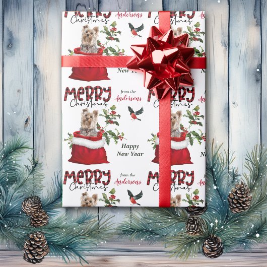 Papier Cadeau Petit Yorkshire Terrier Chien de Noël Sac cadeau