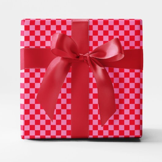 Papier Cadeau Petite À damiers rouge et rose