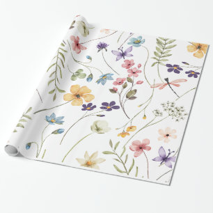 Papier Cadeau Petite aquarelle Fleur sauvage vive Anniversaire