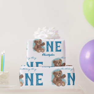 Papier Cadeau Petite aquarelle Ours mignon animal premier annive
