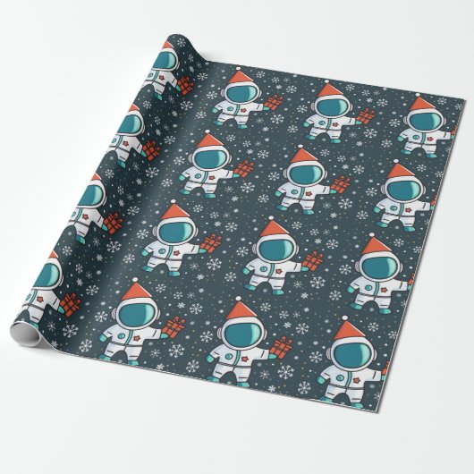 Papier Cadeau Petite astronaute avec Casquette de Noël (Déroulé)