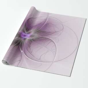 Papier Cadeau Petite Beauté Moderne Mauve Grey Fractal Art Flowe