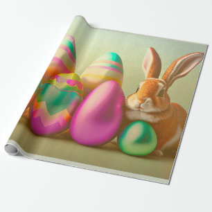 Papier Cadeau Petite collection de lapins et d'oeufs de Pâques