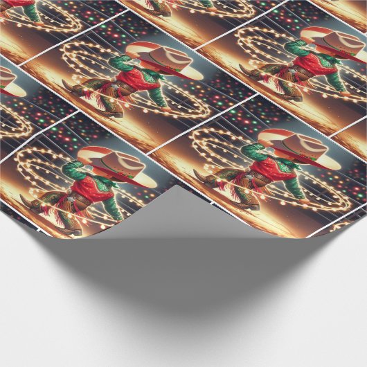 Papier Cadeau Petite Cowboy Twirling lumières de Noël (Coin)