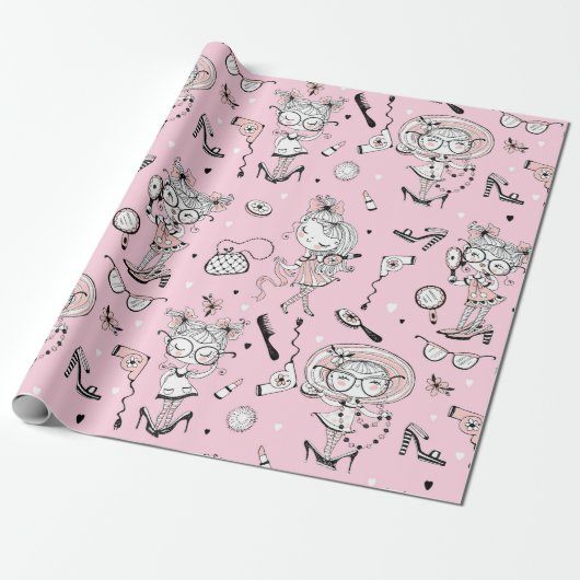 Papier Cadeau Petite Demoiselle Rose (Déroulé)