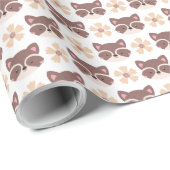 Papier Cadeau Petite Face Brown Raccoon Blanc (Coin rond)