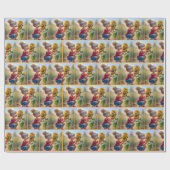 Papier Cadeau Petite fille au tournesol (Plat)