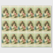 Papier Cadeau Petite fille aux roses roses roses, Anniversaire (Plat)