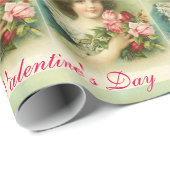 Papier Cadeau Petite fille aux roses roses roses, Saint Valentin (Coin rond)