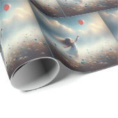 Papier Cadeau Petite Fille Avec Balloon Rouge (Coin rond)