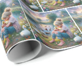 Papier Cadeau Petite fille avec canards (Coin rond)