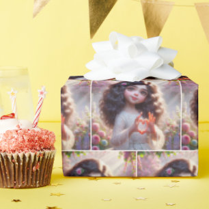 Papier Cadeau Petite Fille avec des Doigts Formant un Cœur