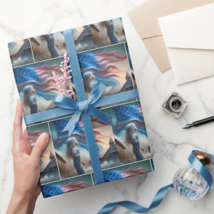 Papier Cadeau Petite fille avec drapeau américain