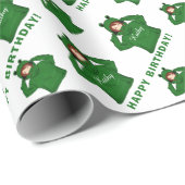 Papier Cadeau Petite fille avec grenouille verte Hoody Dessin An (Coin rond)