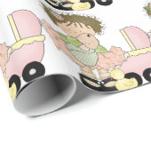 Papier Cadeau Petite fille avec la poupée et le landau (Coin rond)