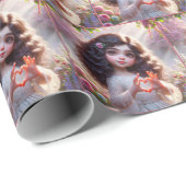 Papier Cadeau Petite fille avec signe cardiaque (Coin rond)