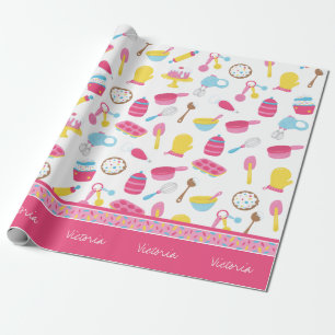 Papier Cadeau Petite fille Baker Cuisine rose Motif Chef enfant