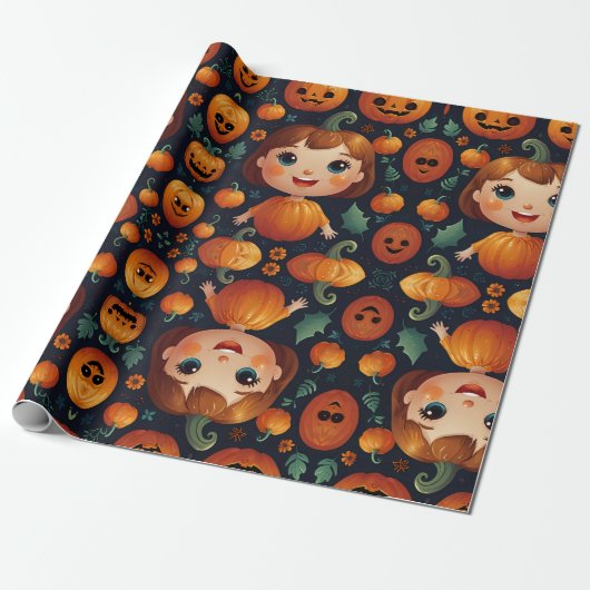 Papier Cadeau Petite fille Citrouille (Déroulé)