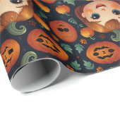 Papier Cadeau Petite fille Citrouille (Coin rond)