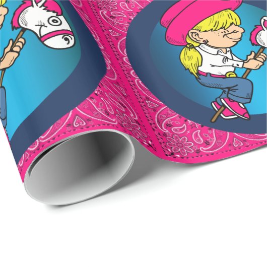 Papier Cadeau Petite fille de dessin de l'Ouest sur le chevalier (Coin rond)