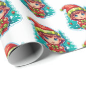 Papier Cadeau Petite fille Elf Xmas Magie (Coin rond)