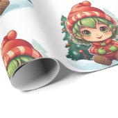 Papier Cadeau Petite fille Elf Xmas Magie (Coin rond)