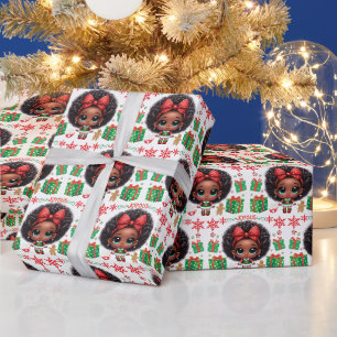 Papier Cadeau Petite fille elfe de Noël afro adorable