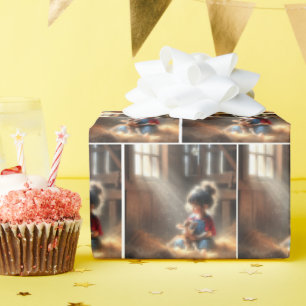 Papier Cadeau Petite Fille En Grange Avec Veau