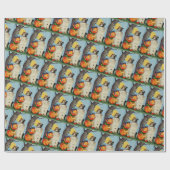 Papier Cadeau Petite fille et amis Citrouilles (Plat)
