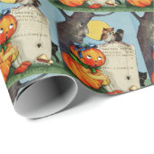 Papier Cadeau Petite fille et amis Citrouilles (Coin rond)