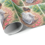 Papier Cadeau Petite fille faisant un chemin de jardin de coeur (Coin rond)