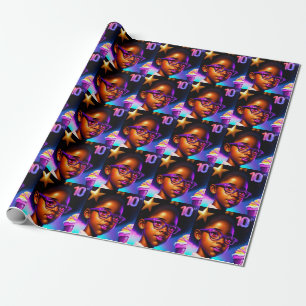 Papier Cadeau Petite fille noire 10e Dessous de verre d'annivers