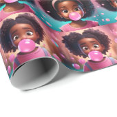 Papier Cadeau Petite fille noire Popping rose Bubblegum (Coin rond)