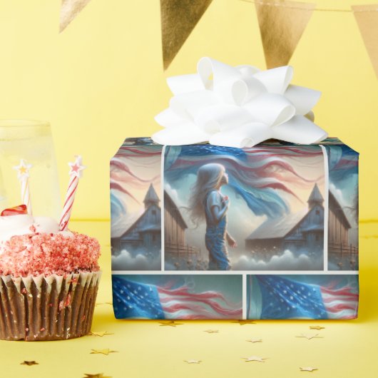 Papier Cadeau Petite Fille Patriotique Dans Le Champ De Coton (Fête d'anniversaire)