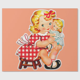 Papier Cadeau Petite fille retro vintage poupée