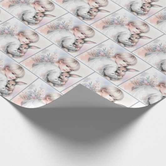 Papier Cadeau Petite fille tenant un lapin d'animal (Coin)