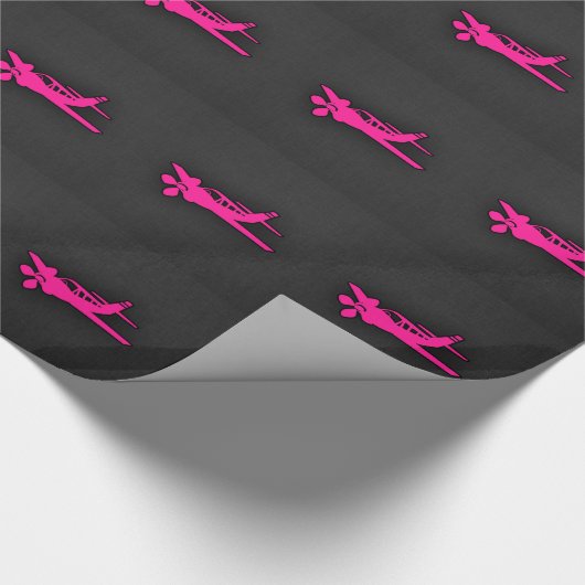 Papier Cadeau Petite Plane rose chaud (Coin)