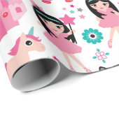 Papier Cadeau Petite princesse rose mignonne Unicorn Magical (Coin rond)