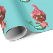 Papier Cadeau Petite sirène mignonne avec les cheveux roses (Coin rond)