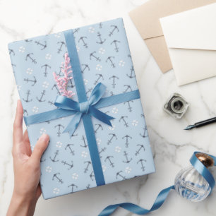 Papier Cadeau Petites ancres nautiques côtières jetées sur fond
