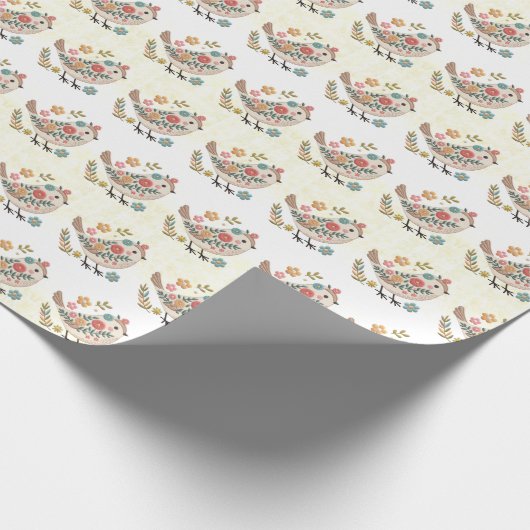 Papier Cadeau Petites fleurs Feuilles d'oiseaux Papier à envelop (Coin)