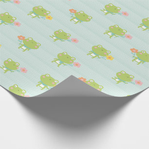 Papier Cadeau Petites grenouilles mignonnes avec des fleurs sur